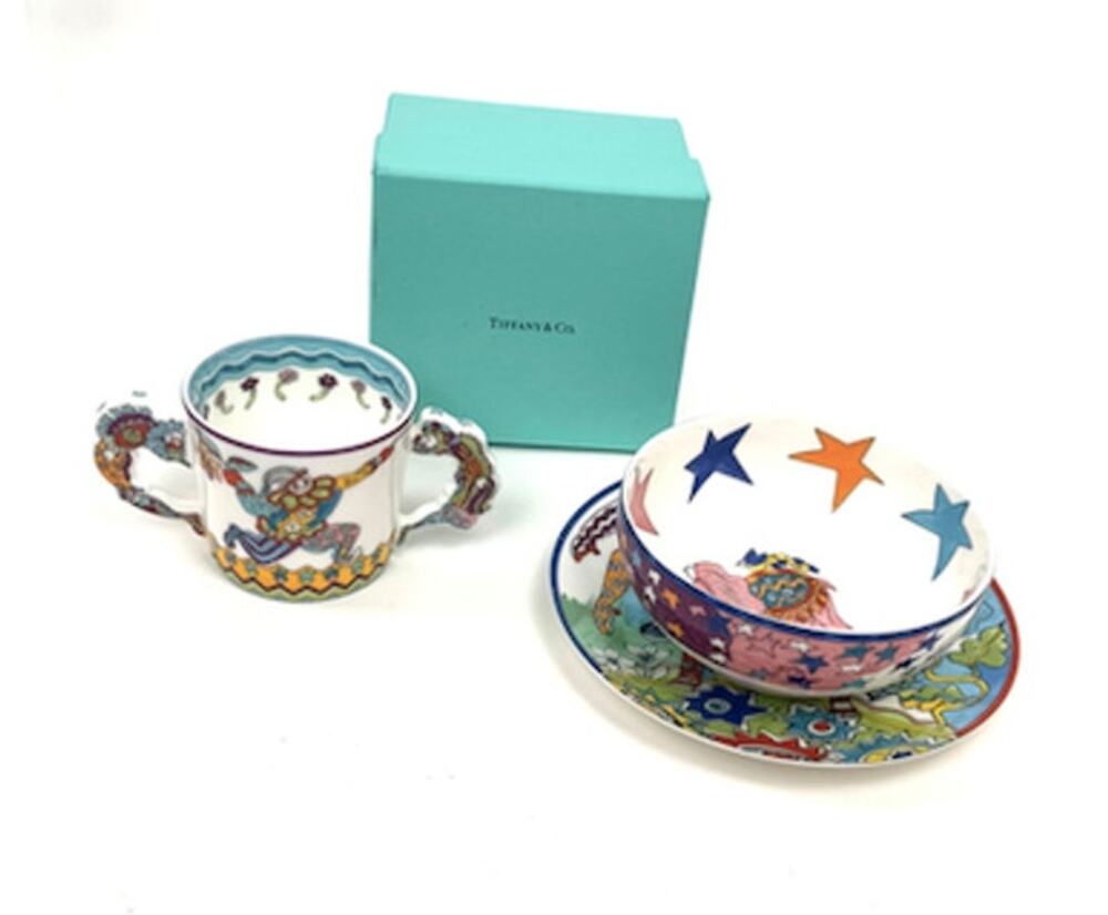 Tiffany & Co. Gene Moore Fantasy 1997 Porcelain 3 Children's Set Cup Bowl Plate